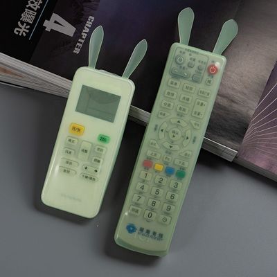 Świecące w ciemności zielone ucho królika silikonowe etui ochronne/rękaw/etui na pilota do telewizora i klimatyzatora